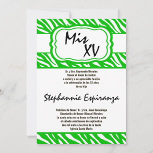 5x7 Green Zebra Imprimer Quinceanera 15 Invitation