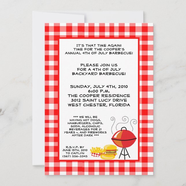 5x7 Grill Food Summer Hamburge Barbecue Invitation (Devant)