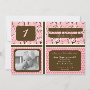 5x7 Heart PolkaDot Photo Invitation à la fête d'an