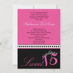 5x7 Hot rose Tiara Quinceanera Party Invitation