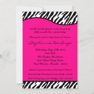 5x7 Hot rose Zebra Imprimer Baby shower Invitation