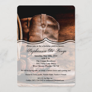 5x7 Invitation Anniversaire Cowboy Boots Barn Wood