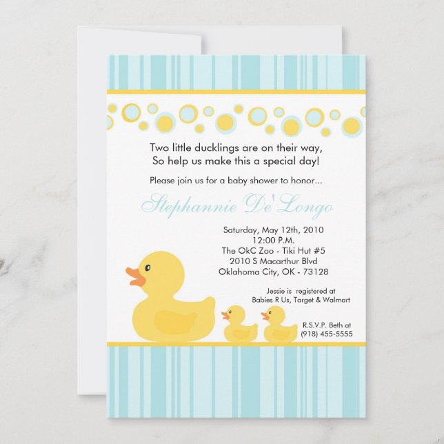 5x7 Invitation au Baby shower de canard en caoutch (Devant)