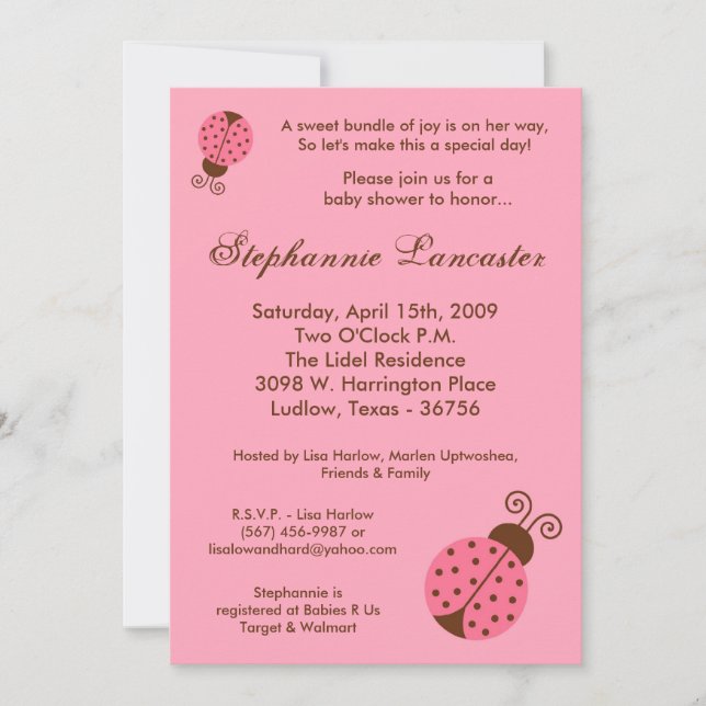 5x7 Invitation Baby shower de bugs de printemps ro (Devant)
