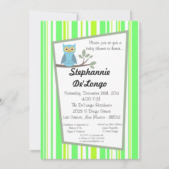5x7 Invitation Baby shower de Chouette de forêt de (Devant)