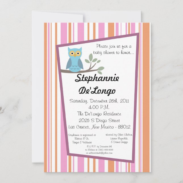 5x7 Invitation Baby shower de Chouette de forêt de (Devant)