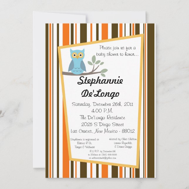 5x7 Invitation Baby shower de Chouette de forêt de (Devant)