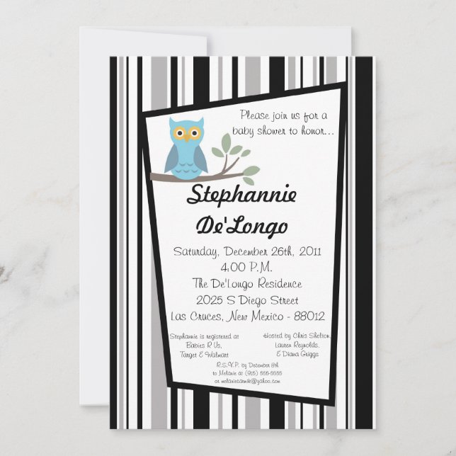 5x7 Invitation Baby shower de Chouette de forêt de (Devant)