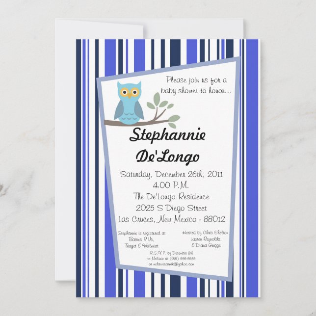 5x7 Invitation Baby shower de Chouette de forêt de (Devant)