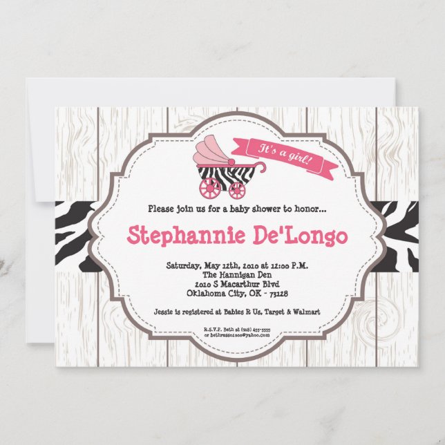 5x7 Invitation Baby shower de poussette rose (Devant)