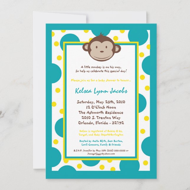 5x7 Invitation Baby shower de singe moisi moderne (Devant)