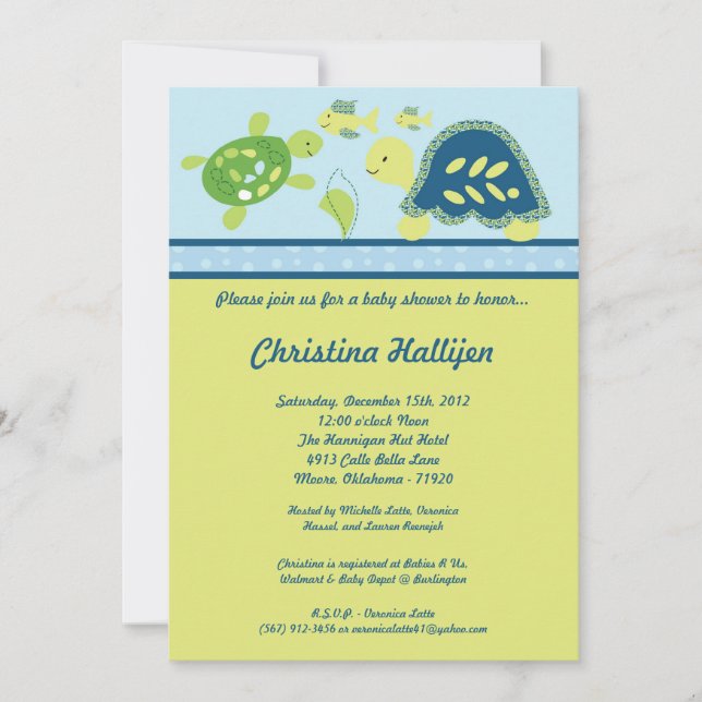 5x7 Invitation Baby shower océanique de la tortue  (Devant)