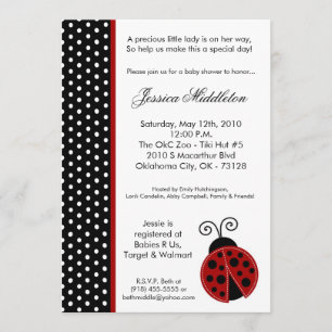 5x7 invitation de baby shower de Madame Bug Black