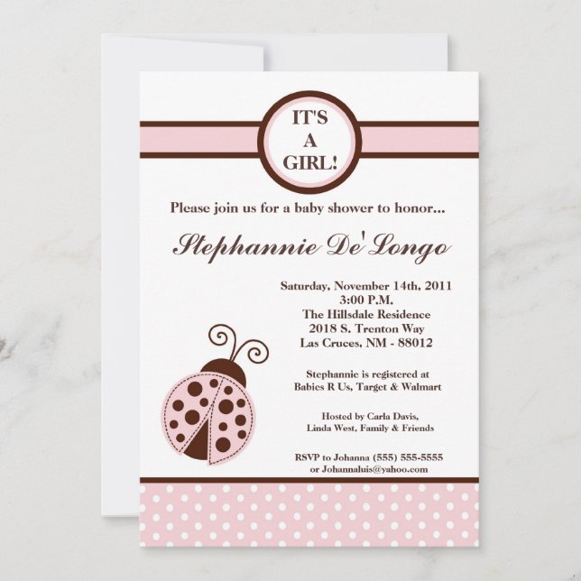5x7 invitation Girly de baby shower de Madame rose (Devant)