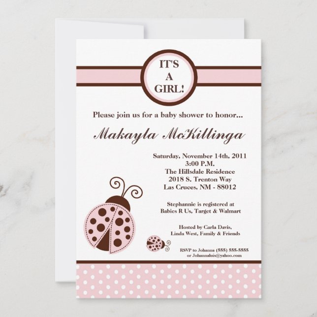 5x7 invitation Girly de baby shower de Madame rose (Devant)