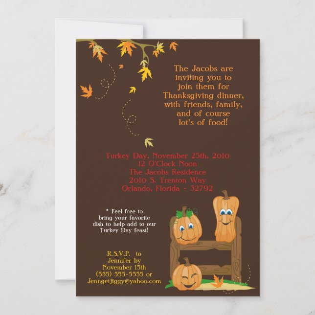 5x7 Invitation pour le dîner de Thanksgiving d'aut (Devant)