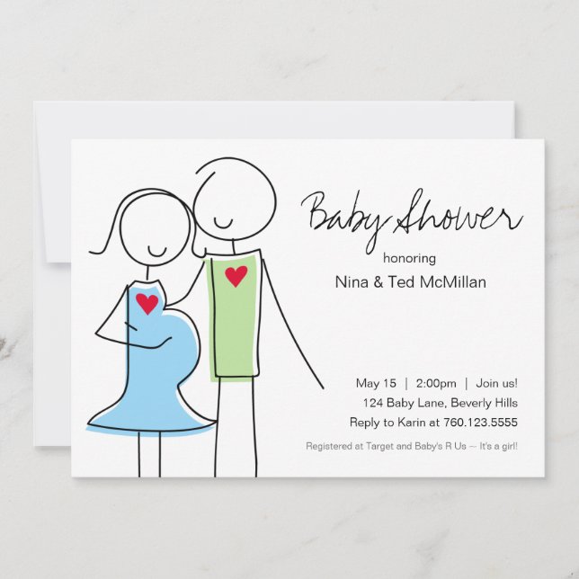 5x7 Invitations de douches Bleu et Vert pour bébés (Devant)