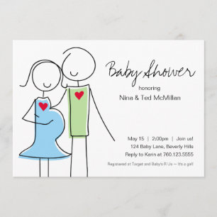 5x7 Invitations de douches Bleu et Vert pour bébés