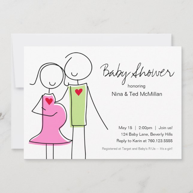5x7 Invitations de douches pour bébé rose et vert (Devant)