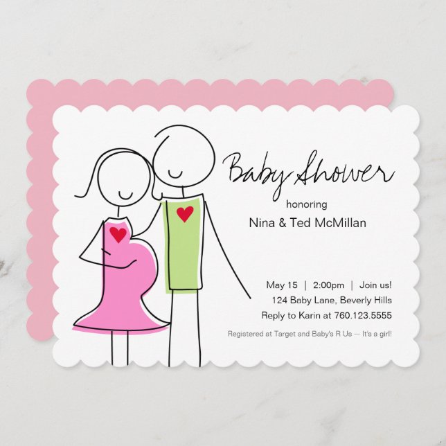 5x7 Invitations de douches pour bébé rose et vert (Devant / Derrière)