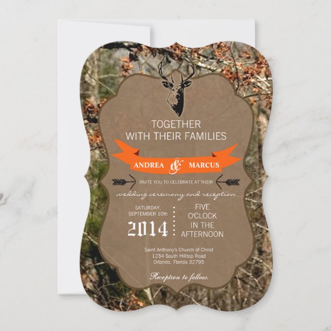 5x7 Jagdhirschbockkopf-Tarnung Hochzeitseinladung Einladung (Vorderseite)