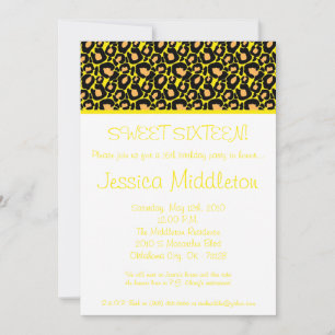 5x7 Jaune Cheetah Imprimer 16e invitation annivers