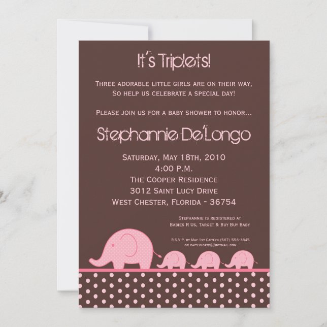 5x7 Jeunes filles Triplets Invitation Baby shower  (Devant)
