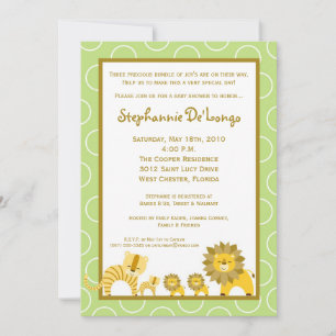 5x7 Jungle Boy Gir TRIPLETS Baby shower Invitation