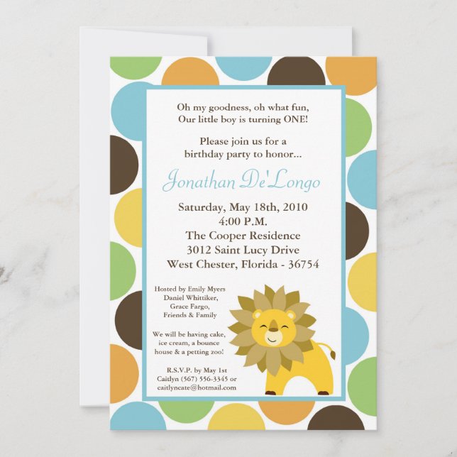 5x7 Jungle King Lion Safari Invitation Anniversair (Devant)