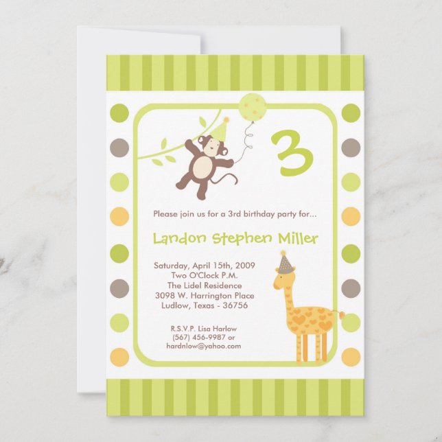 5x7 Jungle Safari Zoo Anniversaire Fête Invitation (Devant)