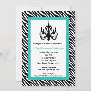 5x7 Kronleuchter Türkis Zebra Baby Shower Einladun Einladung