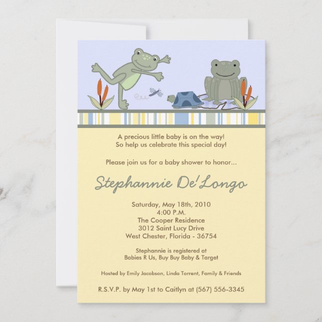 5x7 Leap Frog Turtle Bee Baby shower Invitation (Devant)