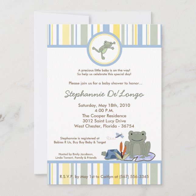 5x7 Leap Frog Turtle Bee Baby shower Invitation (Devant)