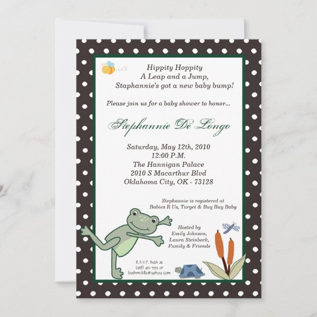5x7 Leap Frog Turtle Pond Baby shower Invitation (Devant)