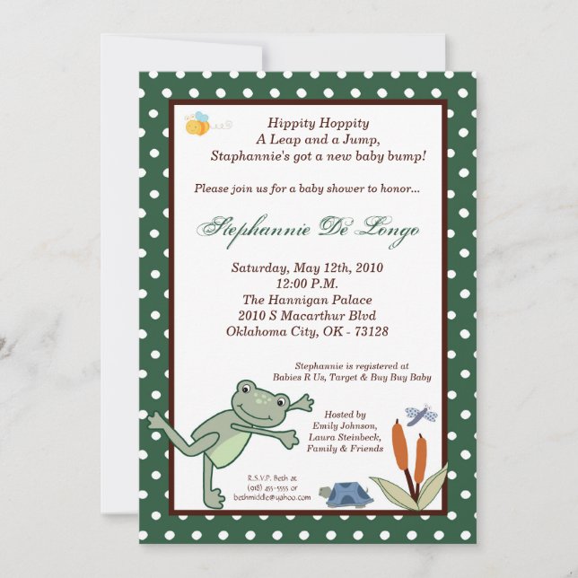 5x7 Leap Frog Turtle Pond Baby shower Invitation (Devant)