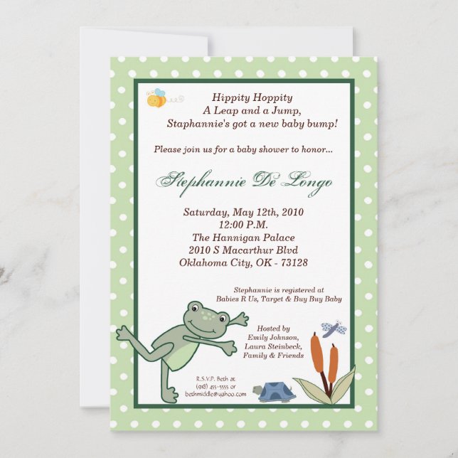 5x7 Leap Frog Turtle Pond Baby shower Invitation (Devant)