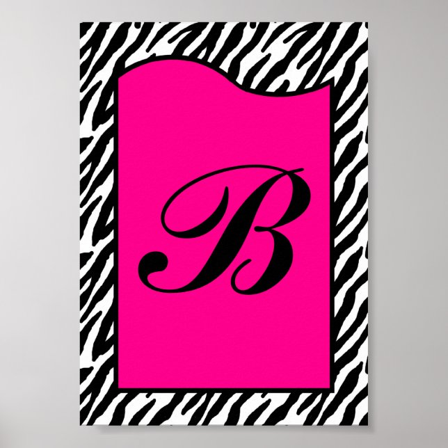 5x7 LETTRE Mur Art rose chaud Poster de animal Zèb (Devant)