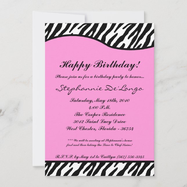 5x7 Light Pink Zebra Anniversaire Invitation (Devant)