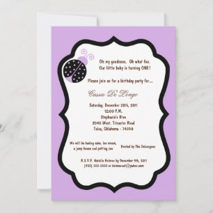 5x7 Light Purple Bug Bug Anniversaire Invitation d
