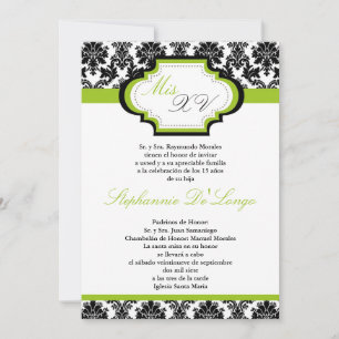 5x7 Lime Green Damask Quinceanera Invitation
