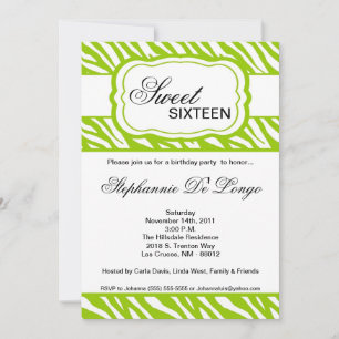 5x7 Lime Zebra Imprimer Invitation de fête d'anniv