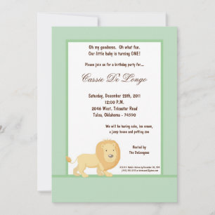 5x7 Lion bleu/vert Invitation de fête d'anniversai