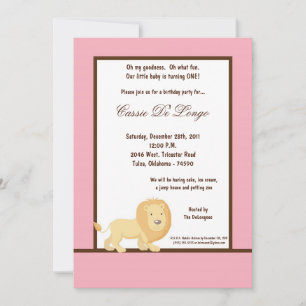 5x7 Lion rose Invitation de fête d'anniversaire