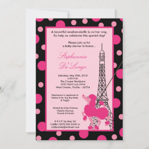 5x7 Mädchen Rosa Pudel Paris Baby Shower Einladung