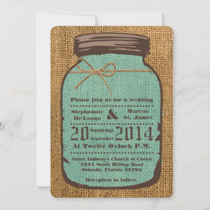 5x7 Mason Jar Burlap Mariage campagnard Invitation
