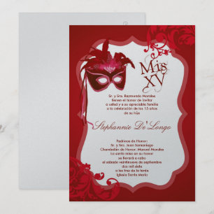 5x7 Masque rouge Masquerade Invitation Quinceanera