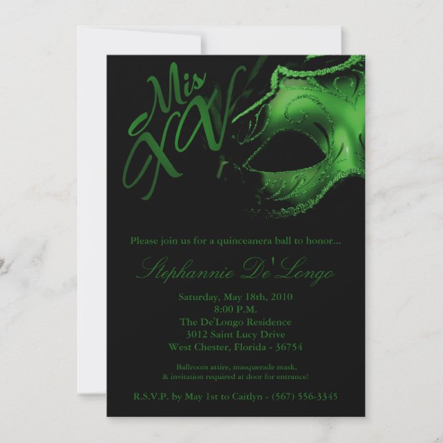 5x7 Masquerade Mask 15 Quinceanera Ball Invitation (Devant)