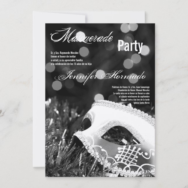 5x7 Masquerade Quinceanera Invitation Anniversaire (Devant)