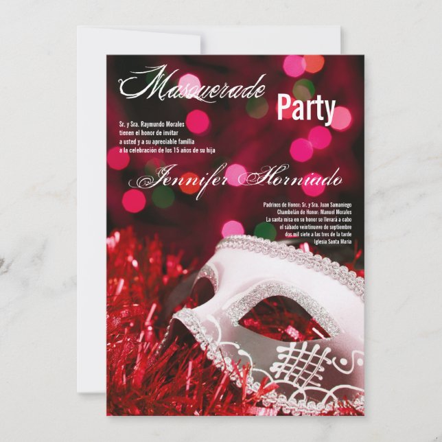 5x7 Masquerade Quinceanera Invitation Anniversaire (Devant)