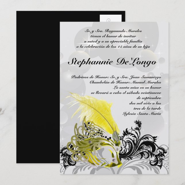 5x7 Masquerade Quinceanera Invitation Anniversaire (Devant / Derrière)